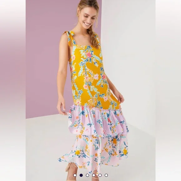 NWT Alivia The Lilly Fantasy Floral Sunshine slip midi tie shoulder summer dress - Picture 2 of 15